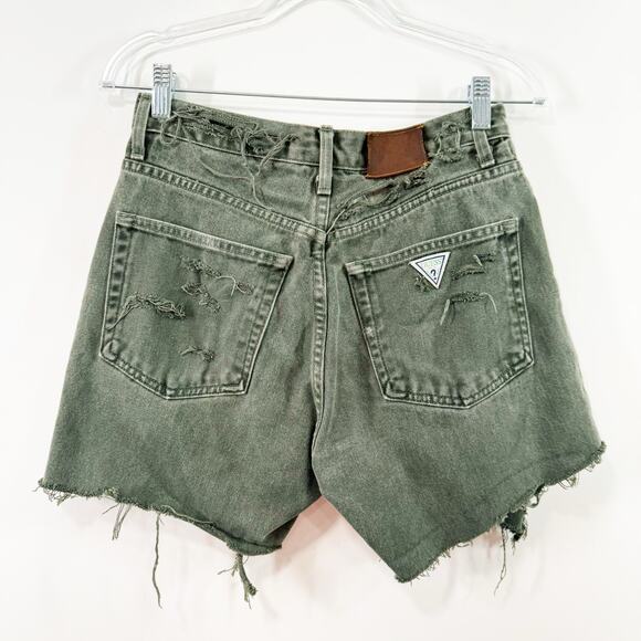 Vintage Guess Cutoff Shorts Green Denim Distressed Destroyed Beach Casual Size 4 - Picture 8 of 14